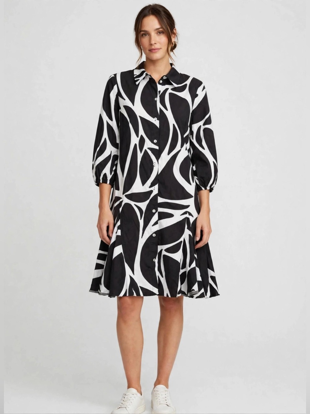 Cynthia Steffe Black White Abstract Print Shirt Dress Cotton Sz S Missing Belt